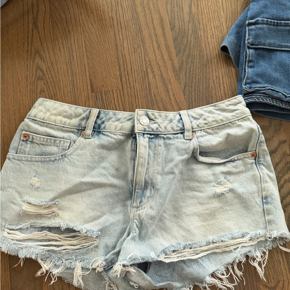 Garage Light Blue Distressed Jean Shorts